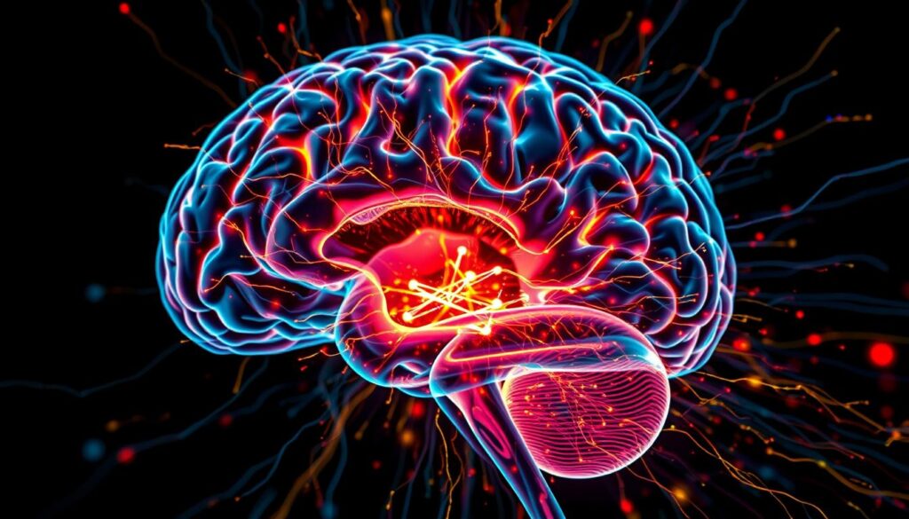 A dynamic cross-section of the human brain, rendered in intricate detail. Synapses fire, neural pathways illuminate, as the mind processes complex sensory inputs with lightning speed. Captured through a high-resolution medical imaging lens, the scene conveys the underlying science of rapid response and reflex optimization. Vibrant colors and deep shadows lend an air of technical sophistication, befitting the advanced AIoT technology at the heart of this reaction training system. The viewer is drawn into the inner workings of the brain, understanding the physiological mechanisms that enable split-second reflexes, primed for enhanced performance. A dynamic cross-section of the human brain, rendered in intricate detail. Synapses fire, neural pathways illuminate, as the mind processes complex sensory inputs with lightning speed. Captured through a high-resolution medical imaging lens, the scene conveys the underlying science of rapid response and reflex optimization. Vibrant colors and deep shadows lend an air of technical sophistication, befitting the advanced AIoT technology at the heart of this reaction training system. The viewer is drawn into the inner workings of the brain, understanding the physiological mechanisms that enable split-second reflexes, primed for enhanced performance.