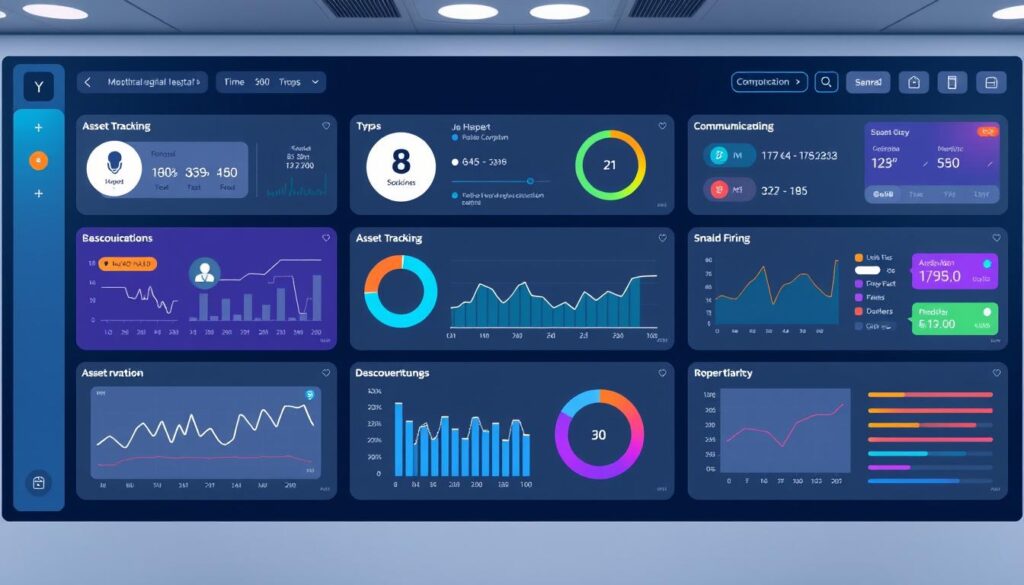 Generate an image of a hospital dashboard displaying real-time asset tracking and communication features.
