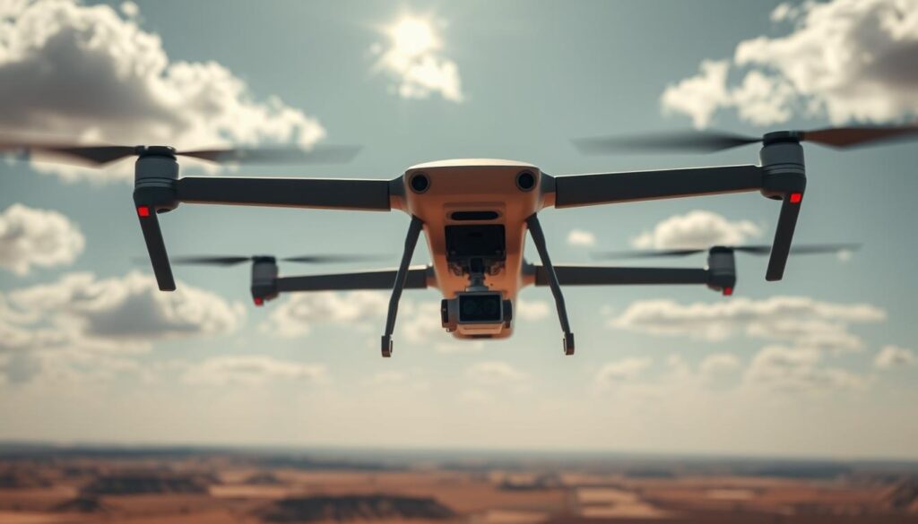 Sleek cargo drone soaring gracefully through a sun-dappled sky, its advanced sensors and autopilot seamlessly navigating a dynamic obstacle course. Autonomous flight modes engage, adjusting thrust and trajectory to avoid collisions with precision. In the foreground, the drone's streamlined frame cuts through the air, its powerful propellers generating a soft hum. The middle ground reveals a network of virtual waypoints and sensor readouts, guiding the drone's autonomous decision-making. The background depicts a vast, open landscape, hinting at the drone's long-range capabilities and the scope of its cargo delivery mission. Crisp, high-resolution details capture the drone's technical sophistication and the elegant choreography of its autonomous flight.