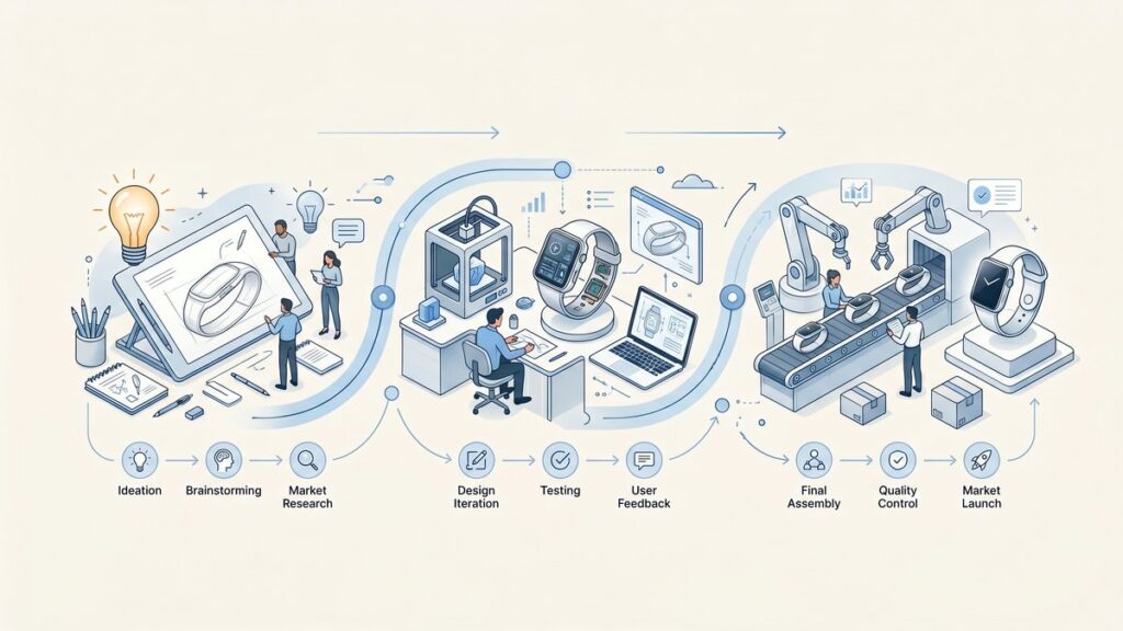 IoT product development roadmap from ideation through prototype to production launch
